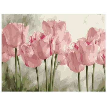 

DIY Painting Acrylic Paint By Numbers Painting Kit Home Wall Living Room Bedroom Decoration Pink Tulips