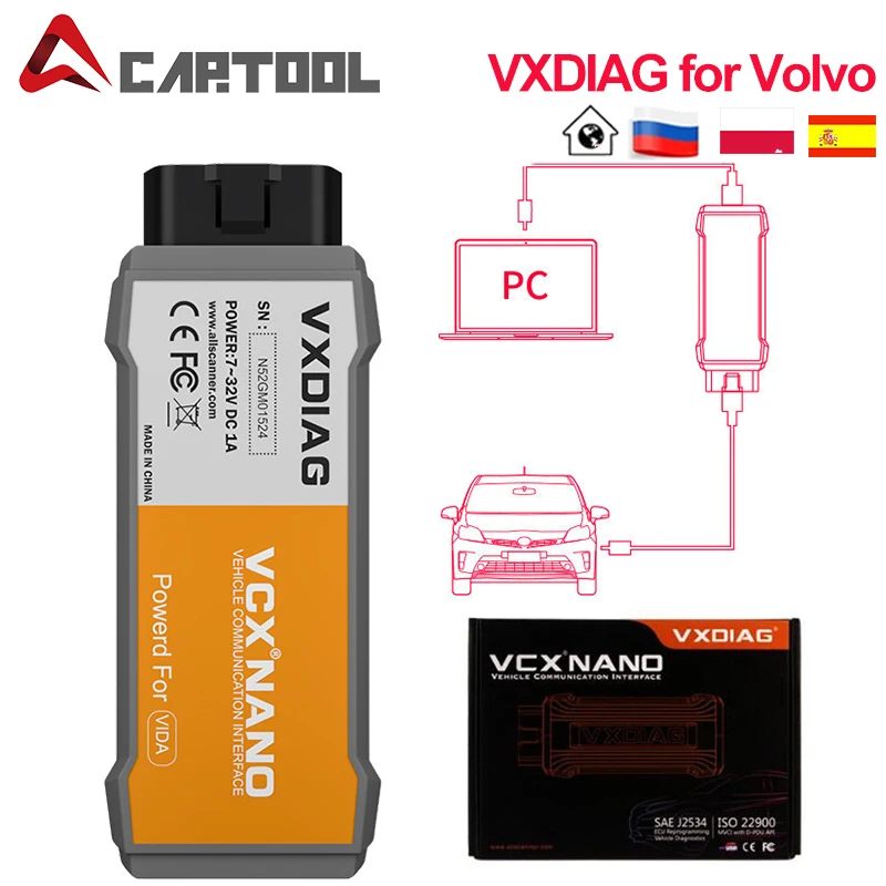 Диагностический сканер VXDIAG VCX NANO obd2 для Volvo 2014D Pro J2354 с поддержкой нескольких