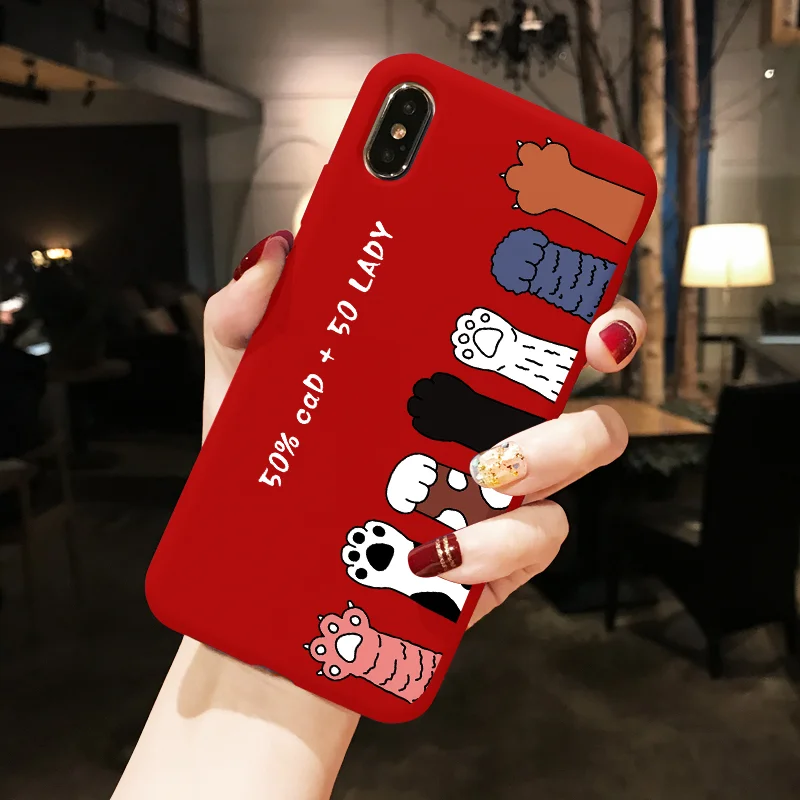Чехол для телефона для iPhone 11 Pro XS Max XR X 10 8 7 6 S 6 S Plus, Роскошная мягкая задняя крышка из ТПУ с изображением животных, красный чехол Fundas для iPhone X, чехол - Цвет: 7maozhua