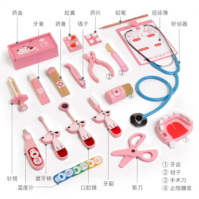 

Children Model Play House Doctor Toy Nurses Injection Wooden Box Medicine Box Boys And Girls Parent And Child Interactive Toy