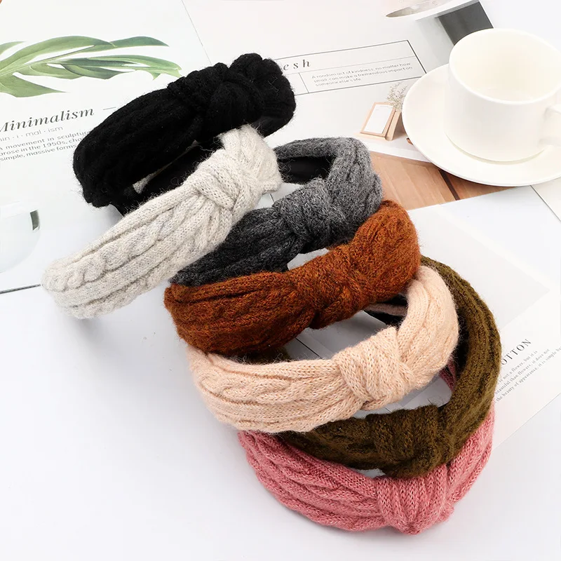 Xugar Зимняя шерстяная завязанная повязка на голову для женщин, Модная вязаная повязка на голову с широкими полями, ободок для девушек, обруч для волос, аксессуары для волос