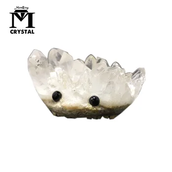 

Natural white quartz Crystal Cluster Gemstone Hedgehog Reiki Healing Gemstone Handmade Carved clear Crystal Animal Wholesale