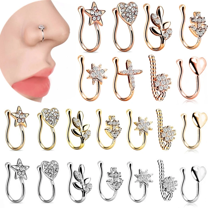 Stainless Steel Heart Clip On Nose Ring Star Fake Nose Piercing Clip On Cross Fake Jewelry Faux Piercing Nez 1Piece