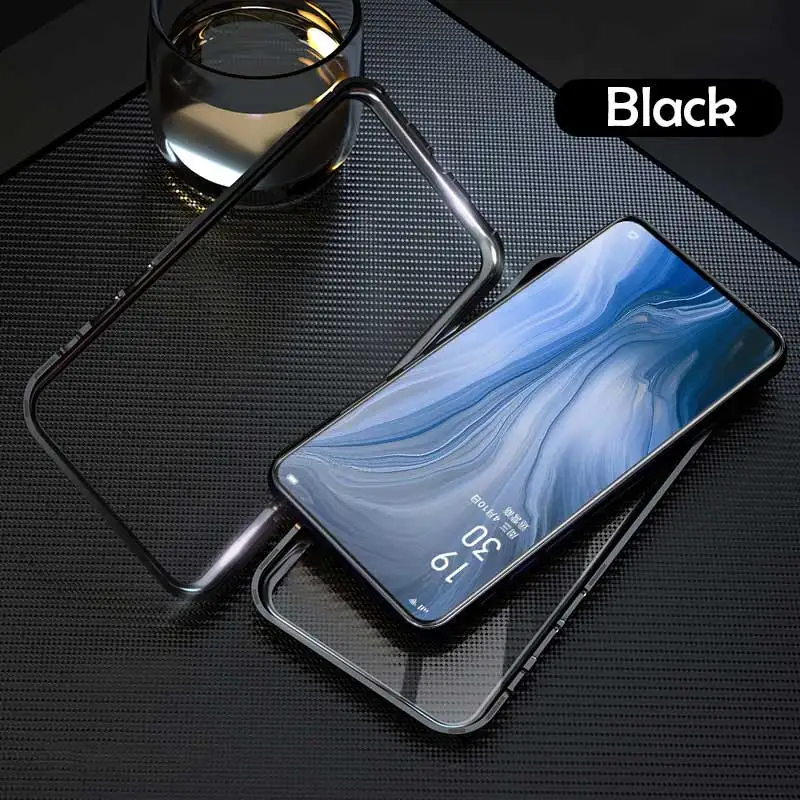 Магнитный чехол для OPPO Realme X2 5 3 Pro Ace K5 XT 730G Reno 2 Z 2Z чехол с двойным стеклом взрывозащищенный чехол 360 полная защита - Цвет: Black