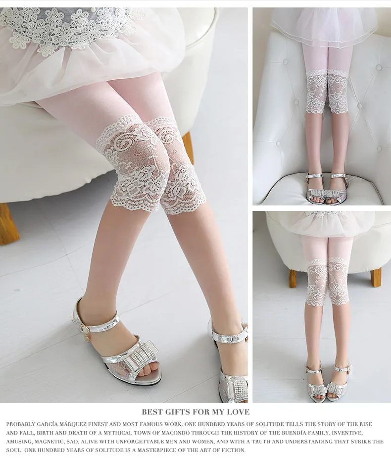 High Quality 2021 New Summer Girls Leggings Pants Lace Cotton Children Clothing Flower Girl Knee Pants