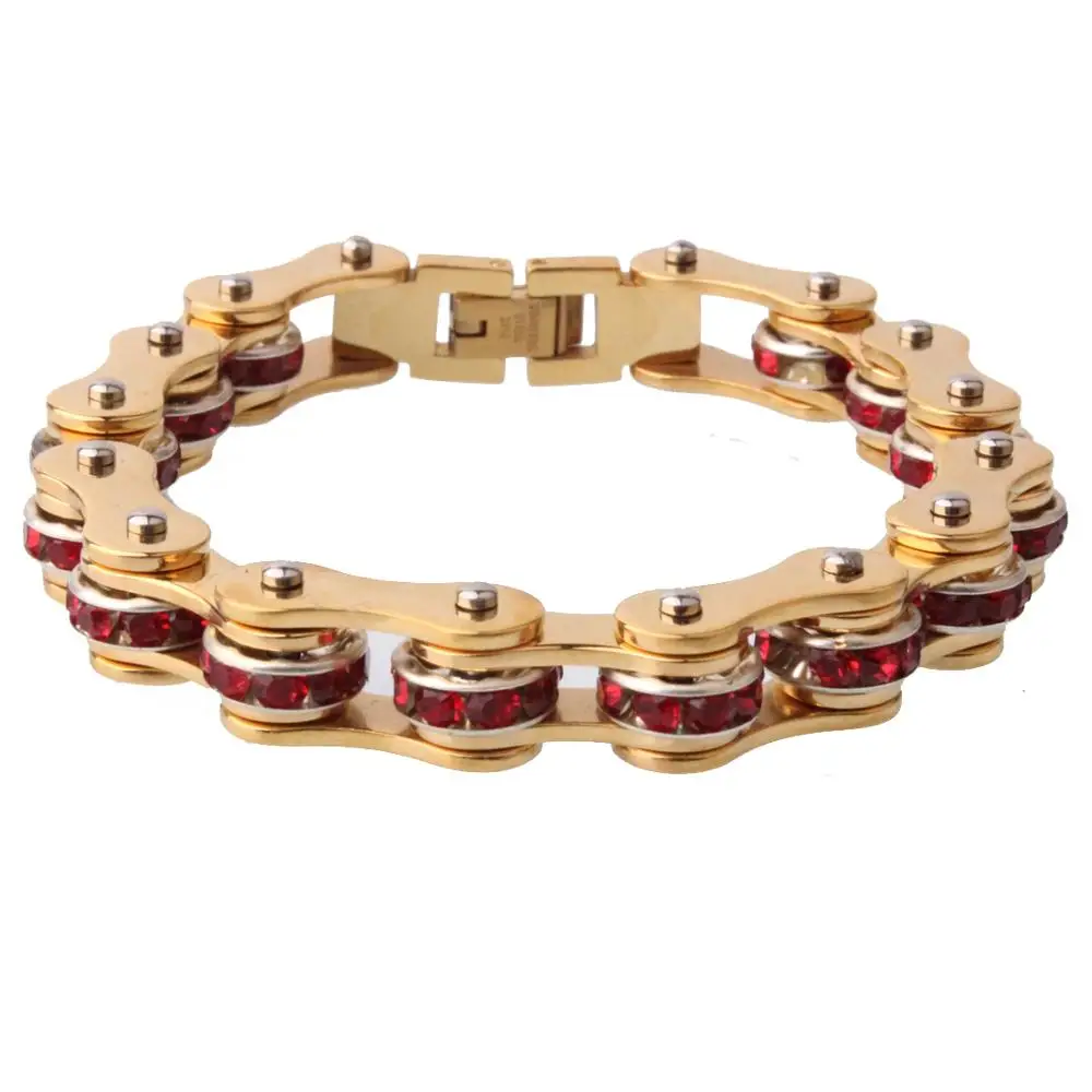 Модный женский и мужской золотой браслет из нержавеющей стали, велосипедная цепь в стиле панк-рок, браслет-цепочка для мотоцикла, ювелирные изделия оптом