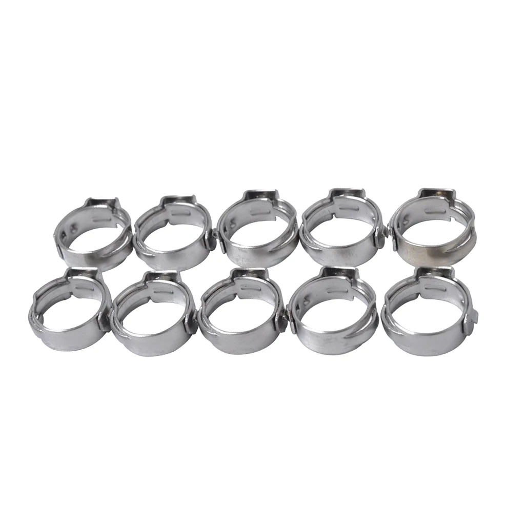 10 Pieces Air Hydraulic Hose Stainless Steel Single Ear Clamps 7.8mm-9.5mm