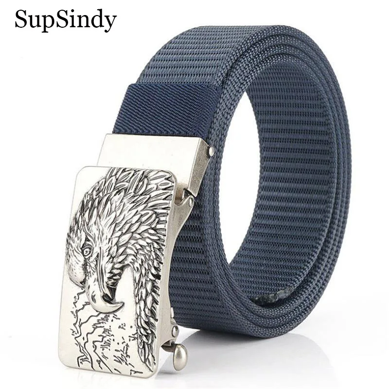

SupSindy Men Nylon Belt Luxury Eagle Metal Automatic Buckle Canvas Belts for Men Fashion Jeans Waistband Army Outdoor Male Strap