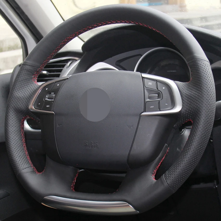 DIY сшитые вручную черные чехлы на руль из искусственной кожи для Citroen C4 C4L 2011- DS4