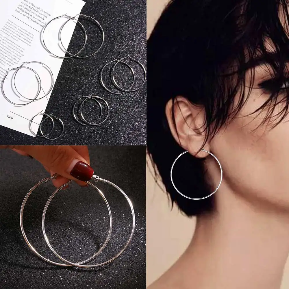 

Personalized Small Big Circle Women Hoop Earrings Exaggerated Hoop Ear Loop Smooth Ring Earring Stainless Steel Party Jewelry