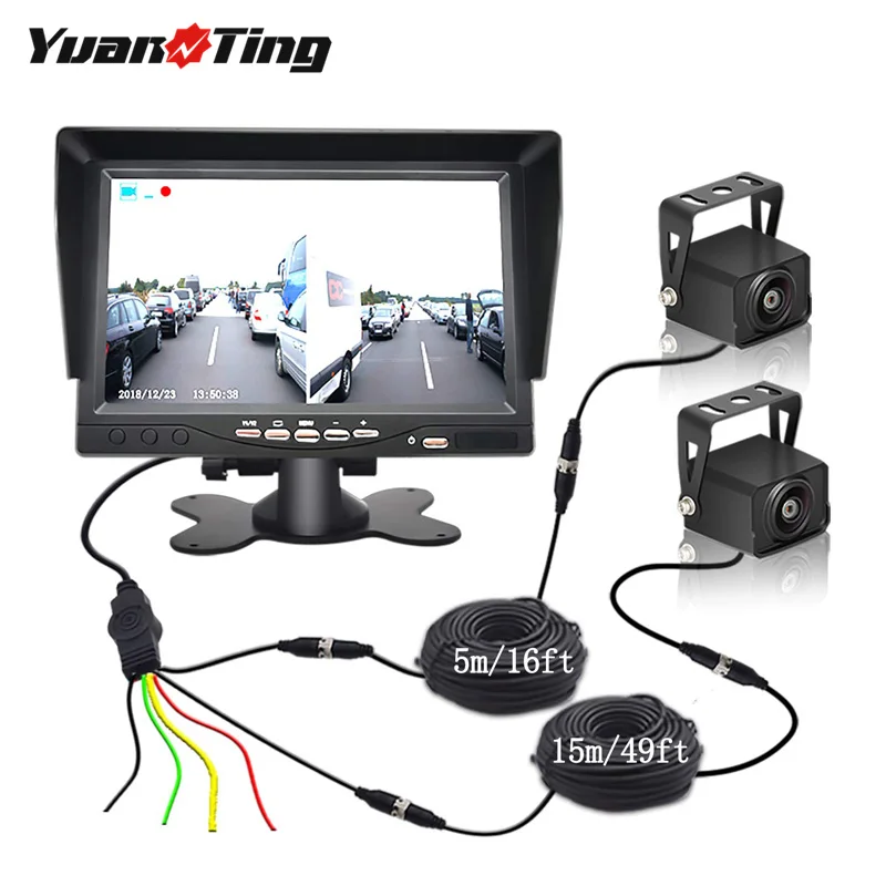 YuanTing резервная камера система 2 сплит экран 7 ''двойной обзор AHD 1080P монитор с Запись DVR Функция для грузовика, трейлера