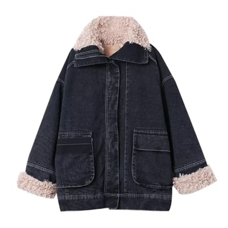 

Autumn Faux Deerskin Women's Fur Coats New Winter Lambswool Jackets Loose Patchwork Female Denim Coats Outerwear