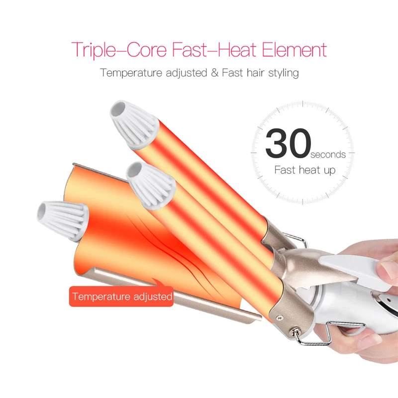  CkeyiN Deep Curly Hair Styler Ceramic Triple Barrel Curling Iron Wave Machine Pro Spiral Hair Curle
