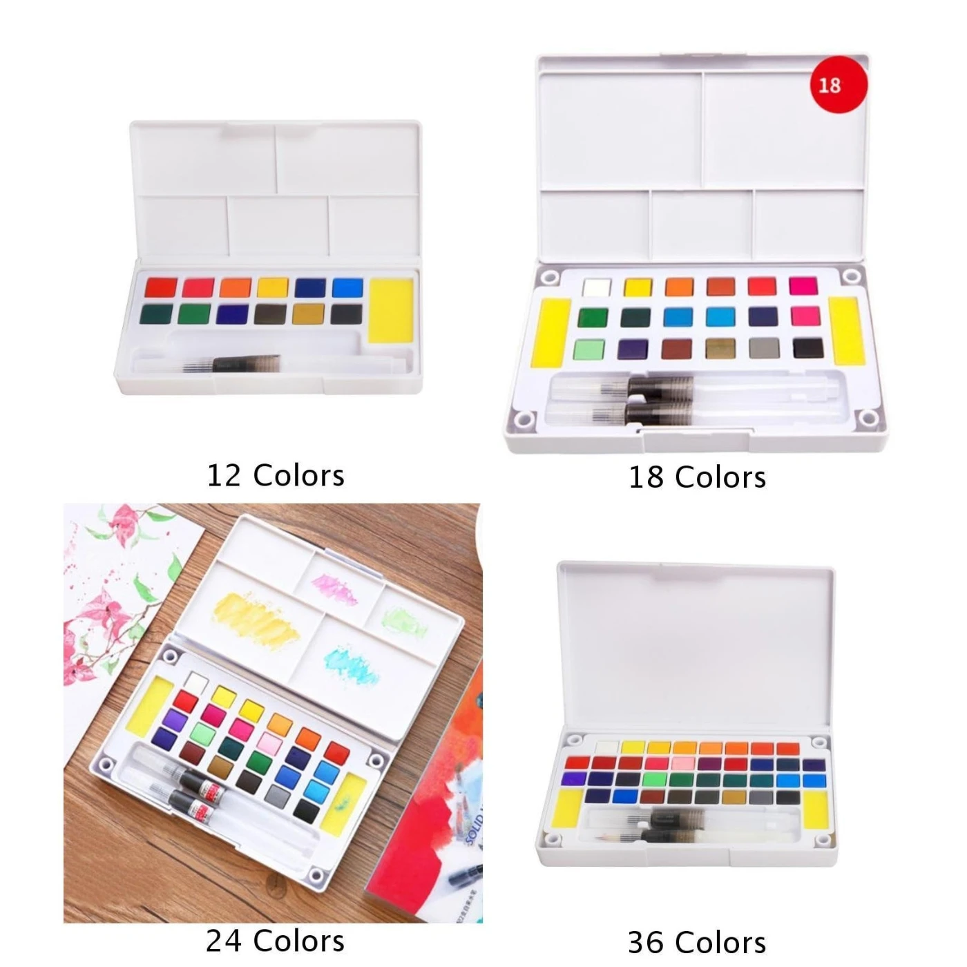 Solid Watercolor Paint Box Groove Design With Paintbrush Portable Box Kit