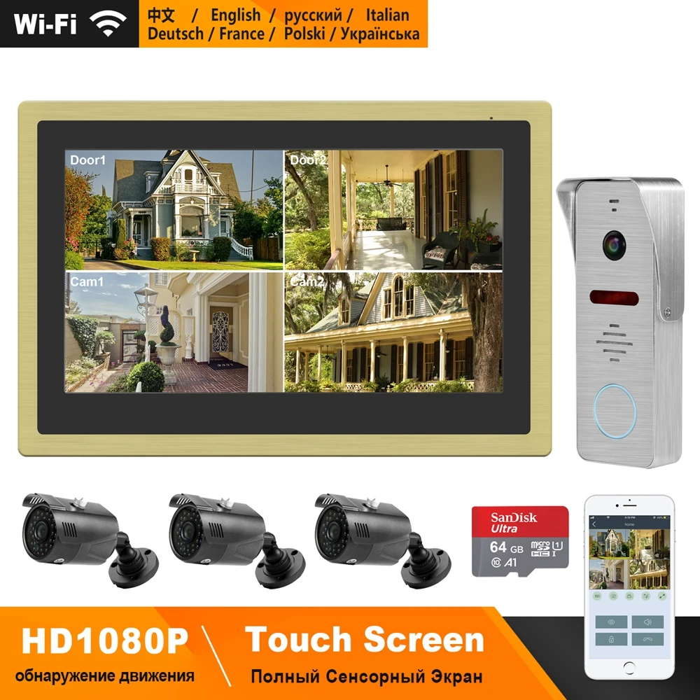 #*Cheap HomeFong WiFi Video Door Phone Wireless Video Intercom for Home 10inch Touch Screen 1080P Doorbell Smart Phone Real time Control