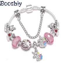 Boosbiy дизайн милый амулет в виде единорога браслет для женщин девочек мультфильм животных Бусины Подходят бренд браслет модные ювелирные изделия подарок