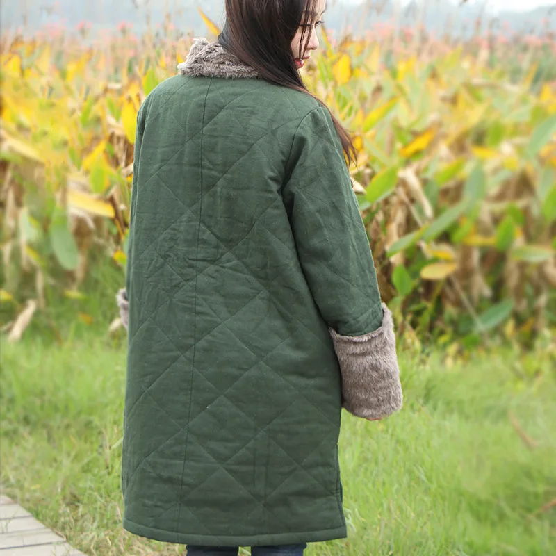 

Zhi pai Winter New Style Cotton Linen WOMEN'S Dress National Wind Retro Long Coat Long-sleeved for Women Cotton-padded Clothes L