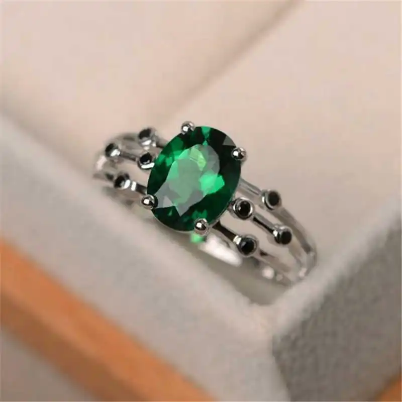 Emerald Кольцо с камнем рождения, ювелирные изделия Sz 6-10 для женщин, обручальное кольцо - Цвет основного камня: Emerald