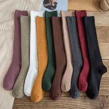 Novo 10 cores outono novas meias femininas de algodão inverno meias longas harajuku feminino truque quente cor sólida meias casuais senhoras sox