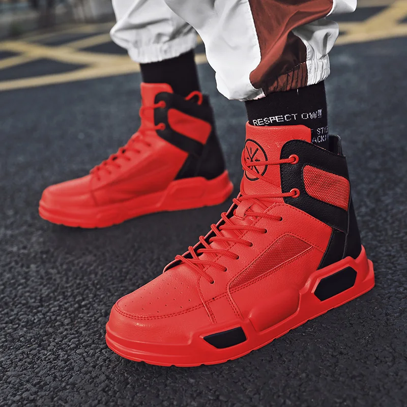 

Spring/Autumn Pu Leather Men Shoes Mid-Top Casual Shoes Men Brand Fashion Men Sneakers Comfortable Mens Lace Up Sneakers