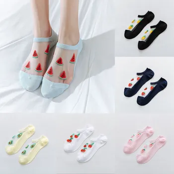 

Women Socks Casual Summer Fashion Transparent Silk Fruit Print Socks Short Cute Sock Breathable Calcetines 8W1