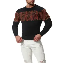 PUI men TIUA, Мужской Хлопковый вязаный тонкий свитер в полоску, модный мужской пуловер с круглым вырезом и длинным рукавом, черный, красный, S-2XL