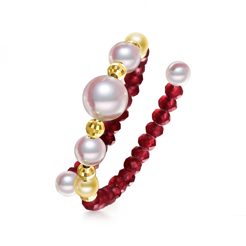 DMRFP105 2-5mm AKOYA Seawater Pearl Elastic Ring Genuine Female 18K Gold/Ruby | Украшения и аксессуары