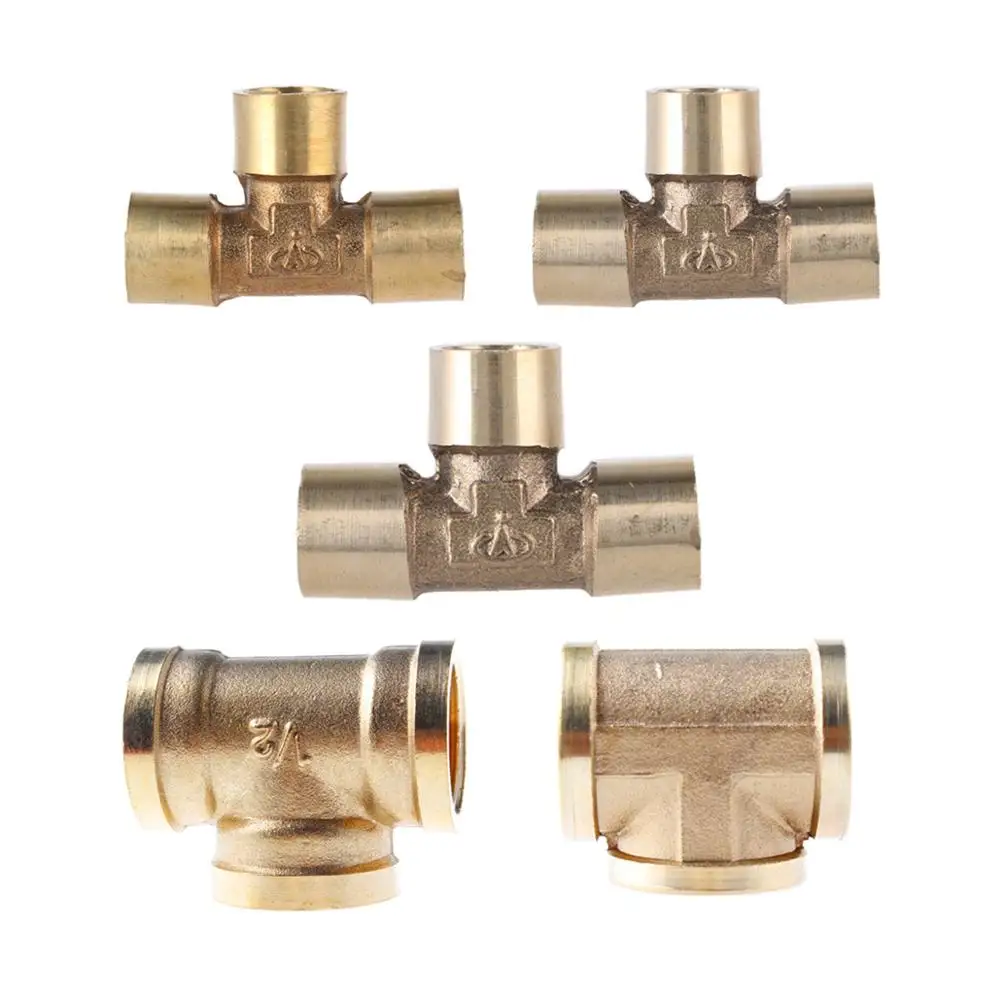 3-Way T-Shaped BSP Equal Tee Female Thread Brass Connector Pipe Fittings Adapter