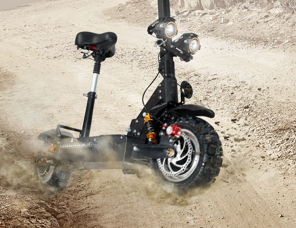 Электрический скутер двойной диск 60V 3200 Вт 10 дюймов внедорожные шины складной электрический скутер со съемной сиденье
