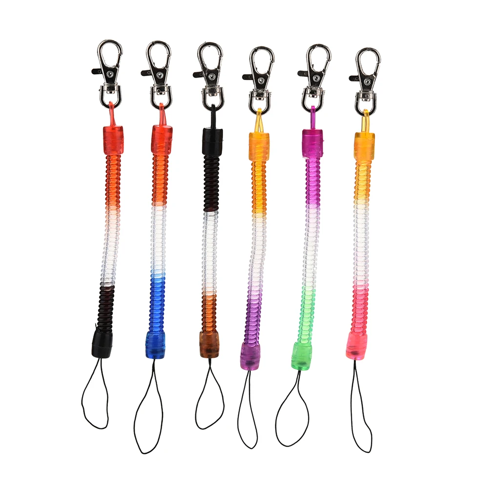 6pcs Plastic Black Retractable Spring Coil Spiral Stretch Chain Keychain Key Ring For Men Women Key Holder Keyring Gifts