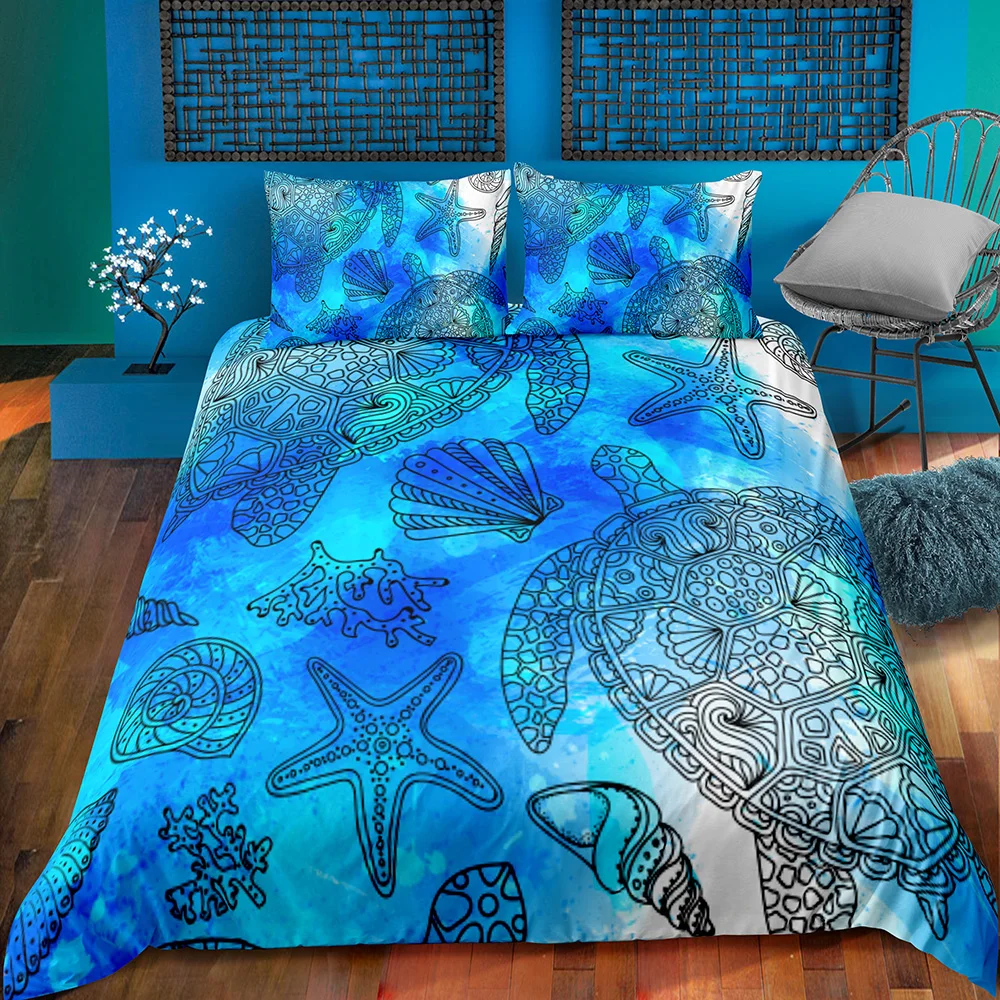 Fanaijia морская черепаха Комплект постельного белья животное пододеяльник набор синий домашний текстиль океан море постельное белье плед