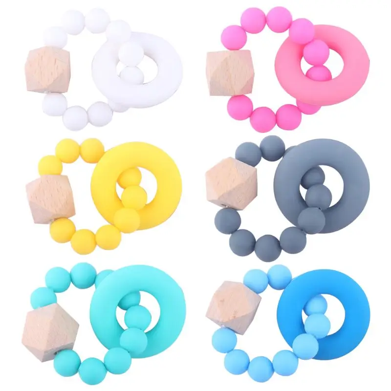 Safety Silicone Bead Star shape Teether Chew Baby wood molar stick toy Bracelet