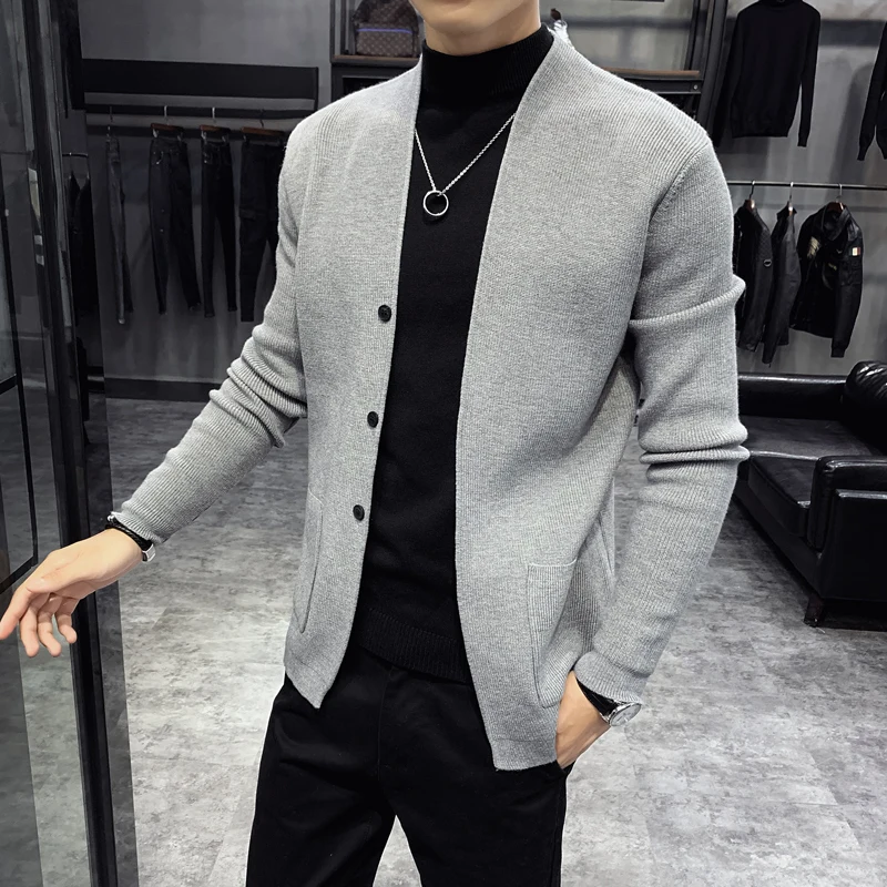 Sweater Botones Solid Sweater Cardigan Men's New Korean Hombre Casual Knitted Sweater Vetement Homme Heren Vesten - Cardigan - AliExpress