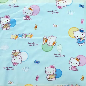 

1 yard Cotton Twill Fabric for sewing pathwork, dress, cloth, bedding - Hello kitty on light blue (width=160cm,160g)