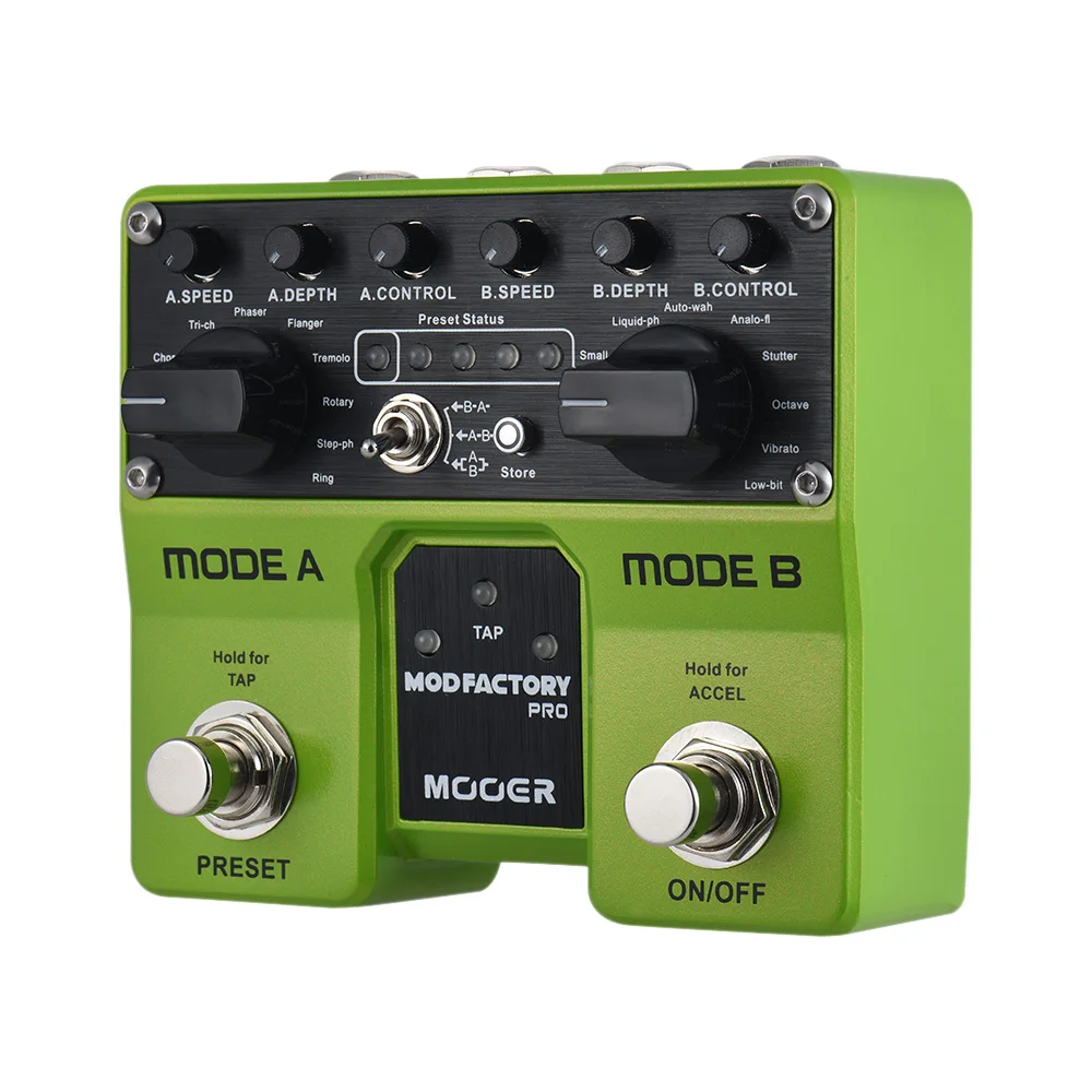 MOOER MODFACTORY Pro двойные модули модуляции гитары педаль эффектов 16 эффектов модуляции Tap функция темпа с двойными переключателями ног - Цвет: Зеленый