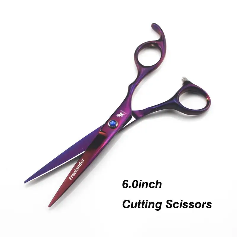 6.0inch professional scissors dog pet grooming polishing tool animal hair Cutting Scissors and Double tail curved scissors - Color: Purple Cutting