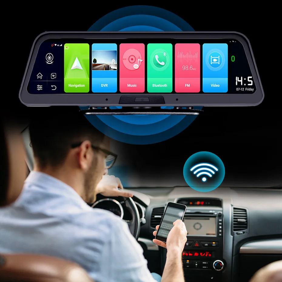 Автомобильный видеорегистратор 10 дюймов Full HD 1080P 4G Wi Fi GPS навигация 2 + 32 ГБ два