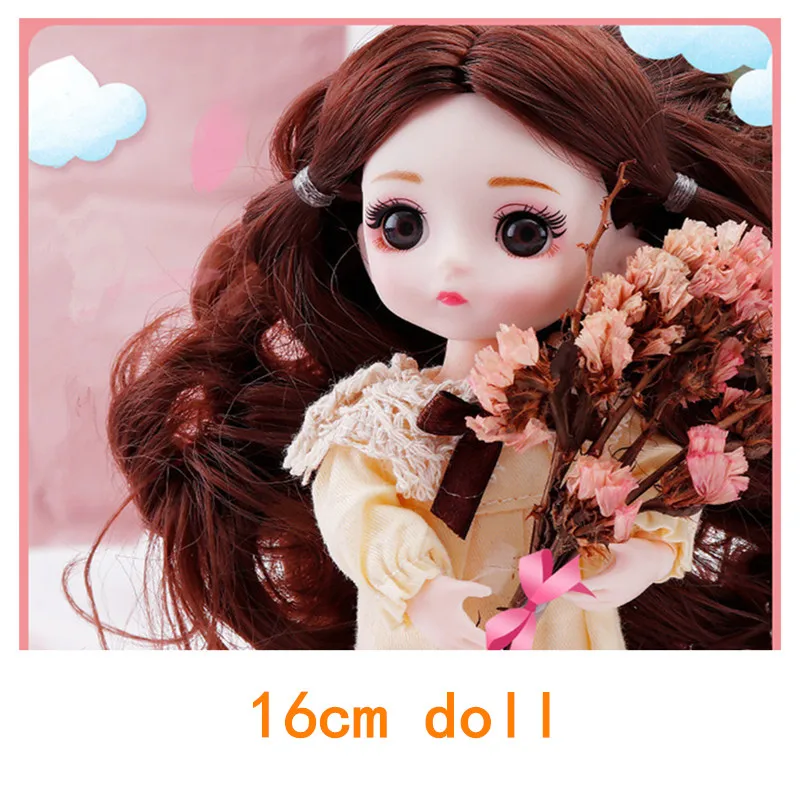 BJD Doll 16 cm 13 Joints Movable 3D Big Eyes Super Cute Little Princess Dress Up Set To Send Shoes Play House Girl Toy Gift | Игрушки и