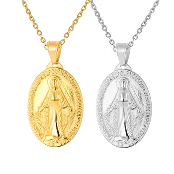 

Silver Color/Golden Stainless Steel Virgin Mary Necklace For Women Medalla Virgen Maria Cross Necklaces Choker Religios 10pcs