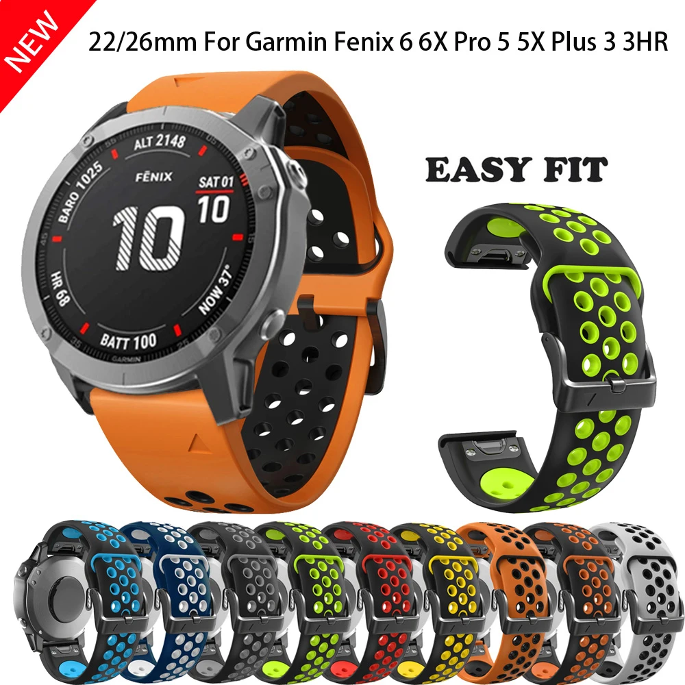 

22 26mm Sport Silicone Watchband For Garmin Fenix 6X 6 Pro 5X 5Plus 3 3 HR S60 Instinct Easy Fit Watch Quick Release Wrist Strap