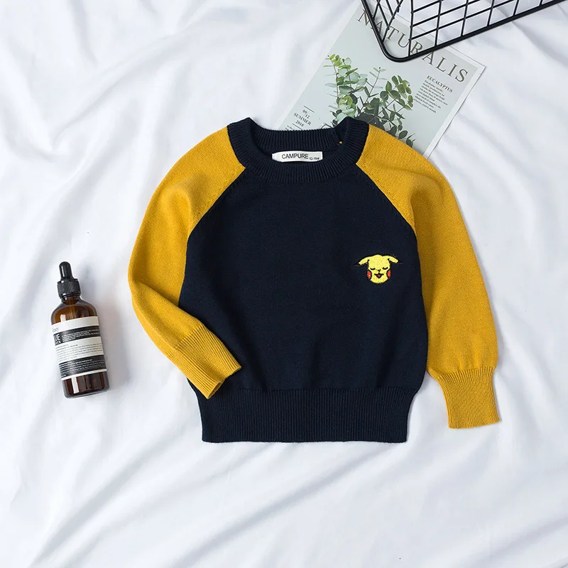 Хлопковый свитер для маленьких мальчиков осенне-зимние вязаные свитера с вышивкой Минни для девочек милые топы От 1 до 7 лет