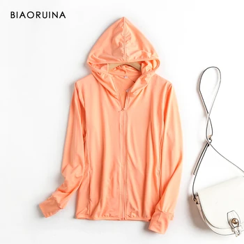 

BIAORUINA 7 Color Women's Basic Wild Everyday Zip-up Hooded Sweatshirt Female Sun Protecting Casual Hoodies