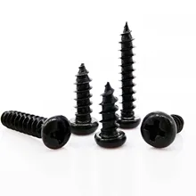 50/100pcs M1 M1.2 M1.4 M1.7 M2 M2.3 M2.6 M3 M3.5 M4 Black Steel Mini Micro Cross Phillips Round Pan Head Self Tapping Wood Screw