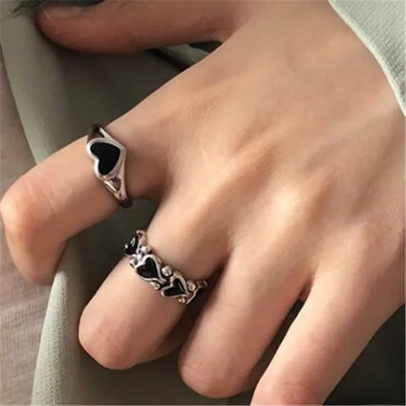 Изысканные кольца в форме сердечко серебряного цвета 2 шт./комплект