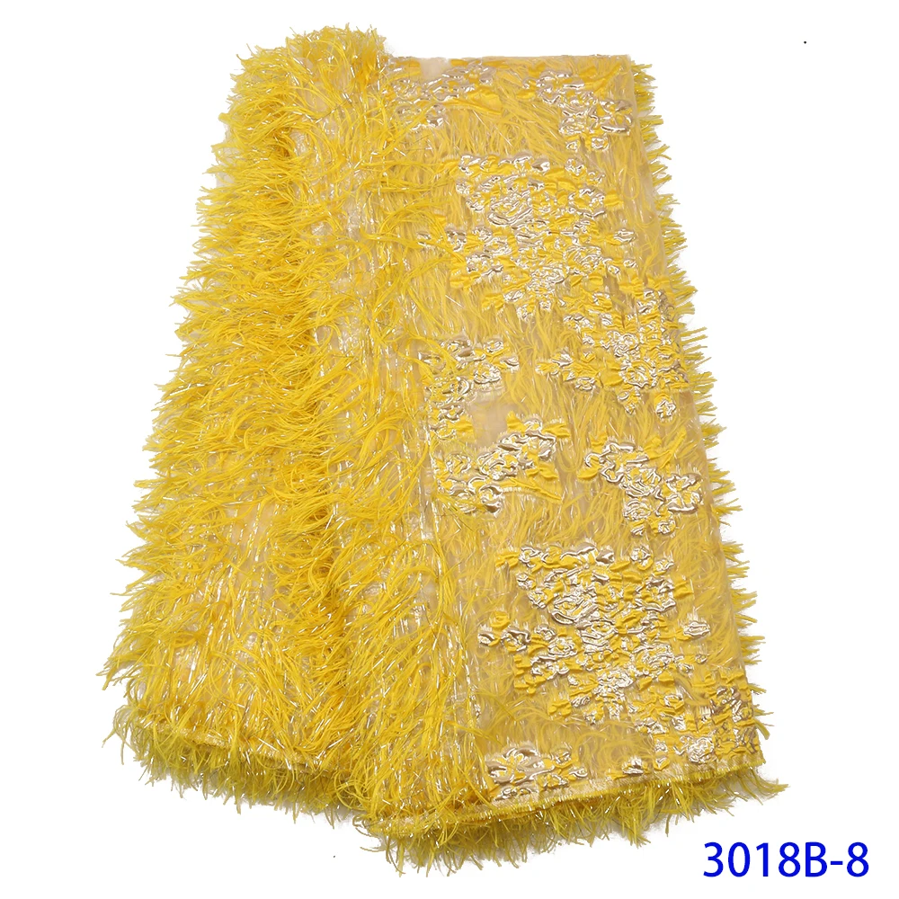 2020 Latest New Arrivals Africa Nigerian French Ankara Jacquard Brocade Tulle Mesh Brode Lace Fabric with Feather for Wedding