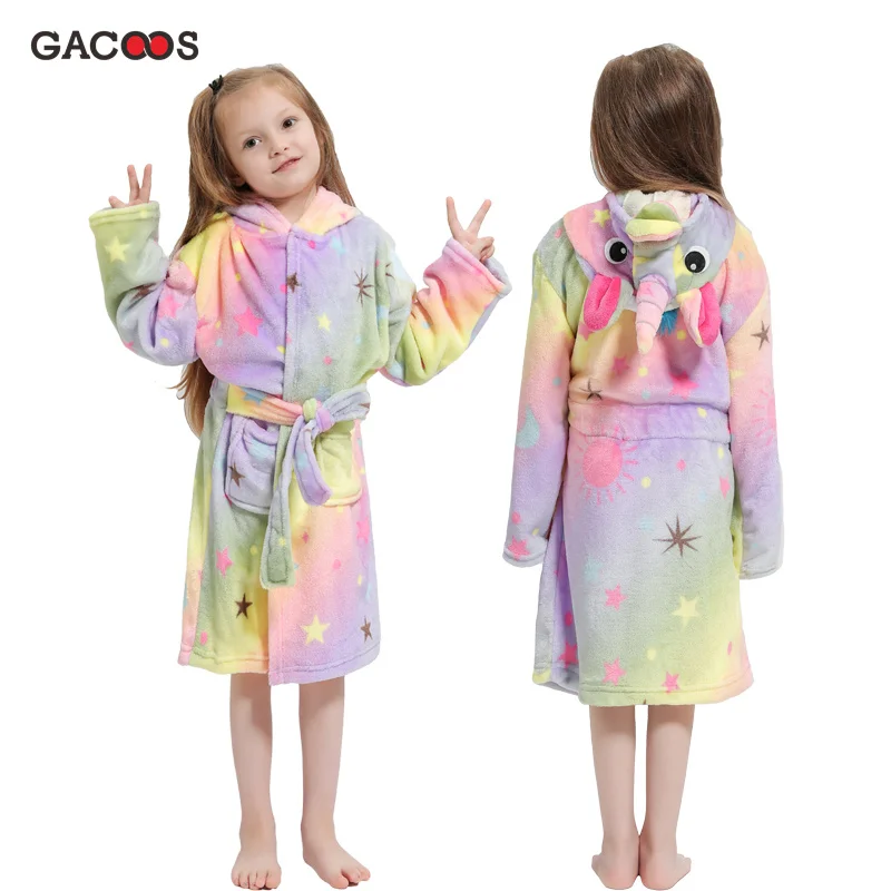 Зимние банные халаты с единорогом для мальчиков и девочек, ночная рубашка с рисунком животных, детские купальные костюмы, детская одежда для сна, полотенце с капюшоном, пляжная одежда - Цвет: sun-moon