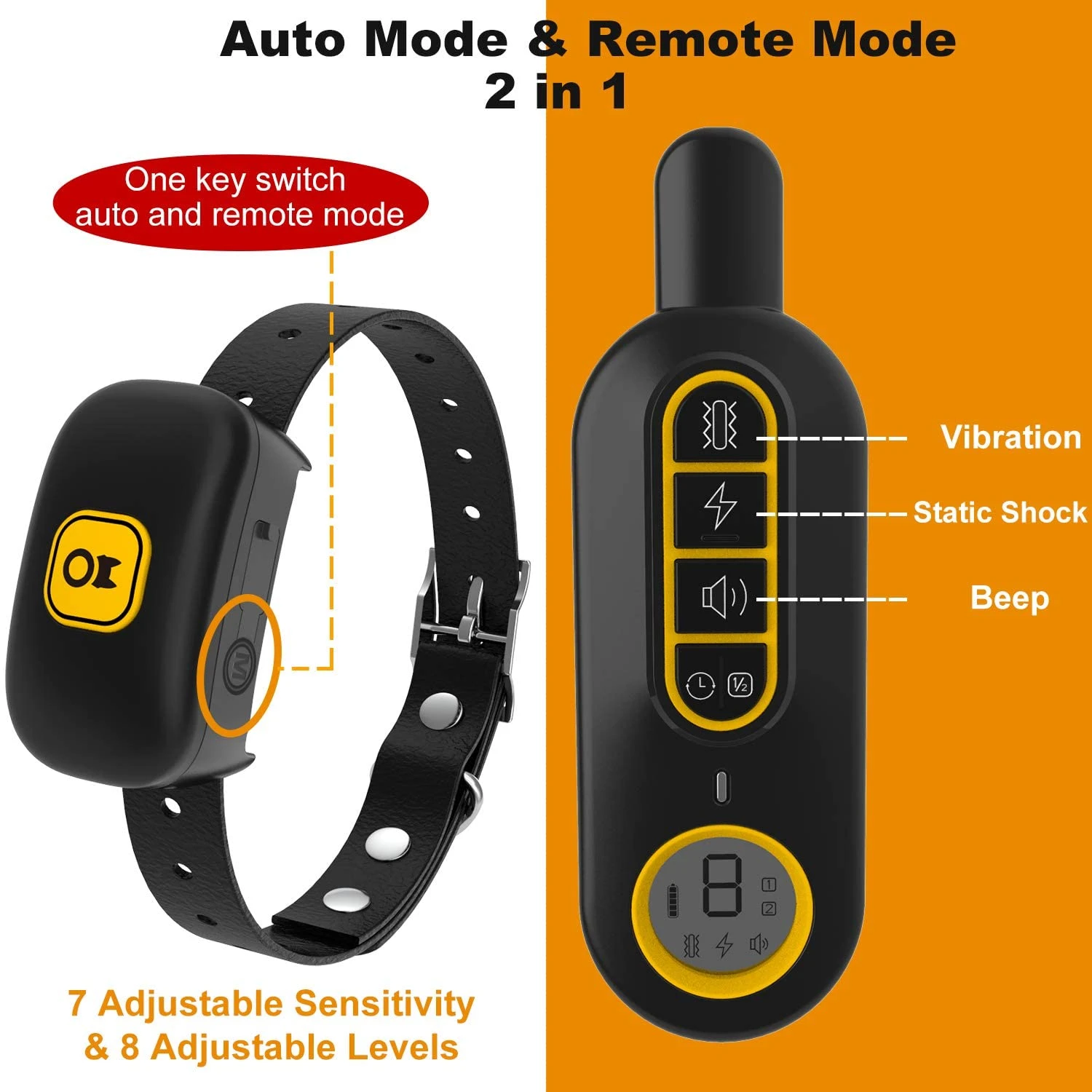 Waterproof Dog Training Collar Remote & Auto 2 in 1 Rechargeable Anti Barking Collar for Small
