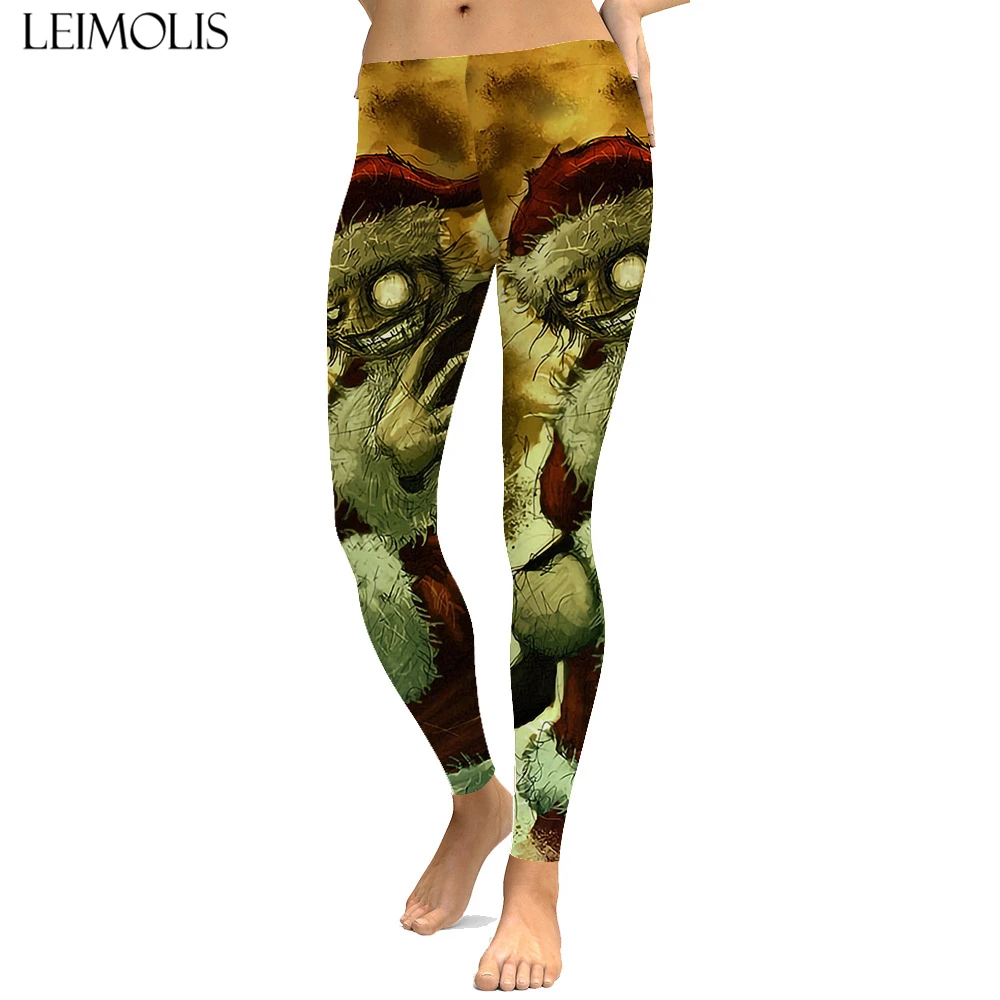 

LEIMOLIS sexy Zombie Father Christmas print push up leggings plus size women fitness workout punk high waist spandex leggins