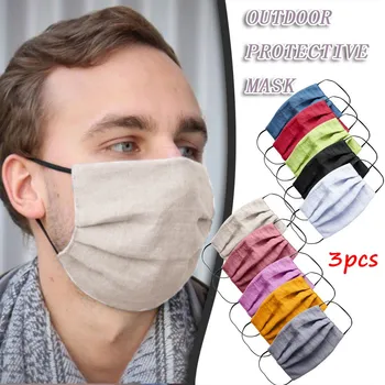 

3PC Adult Solid Color Earloop Outdoor PM2.5 Windproof Foggy Haze Face Mask Comfort Linen Washable Man Women Mouth Mascarillas