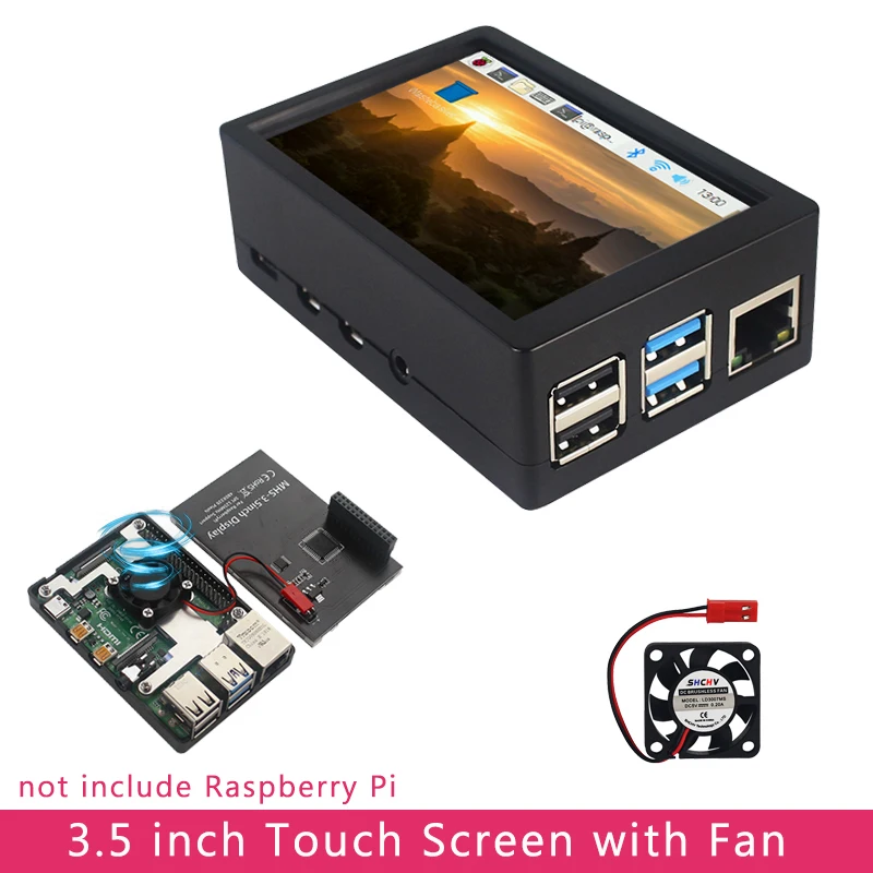 Raspberry Pi 4 B 3.5 inch Touchscreen 480x320 LCD with Cooling Fan Heat Sinks ABS Case for Raspberry Pi 4 Model B or 3B+/3B afbeelding
